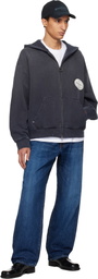WOOYOUNGMI Navy Lettering Back Logo Zip-Up Hoodie