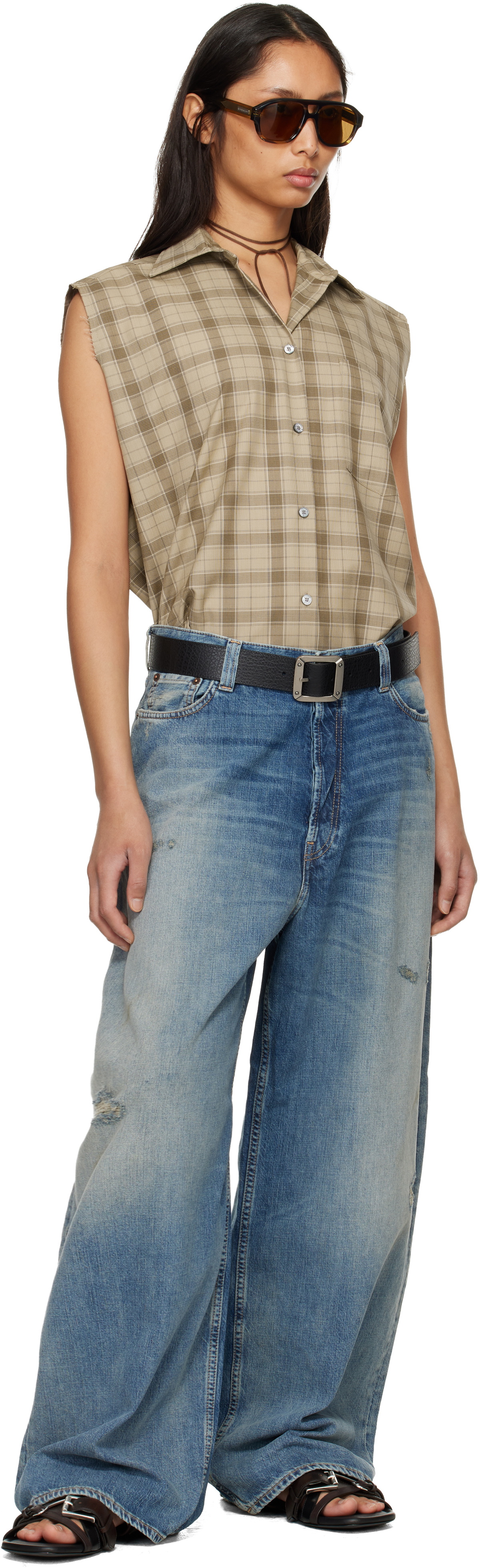 Acne Studios Beige Check Button-Up Vest