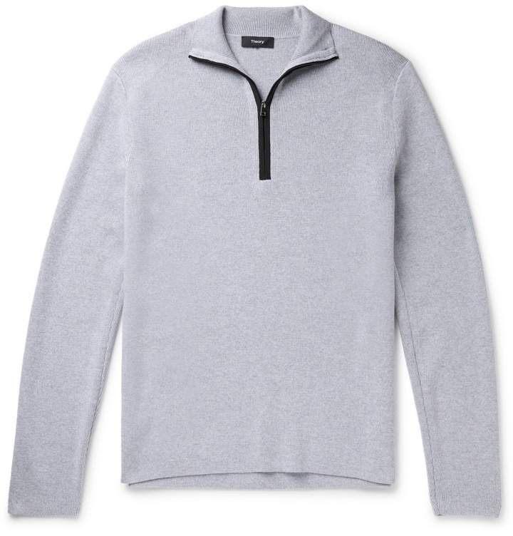 Photo: Theory - Taner Mélange Wool and Cotton-Blend Half-Zip Sweater - Gray