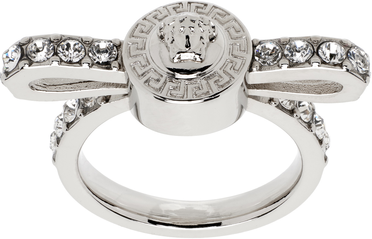 Versace Silver Crystal Gianni Ribbon Ring