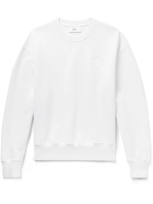 Photo: AMI PARIS - Logo-Appliquéd Cotton-Jersey Sweatshirt - White