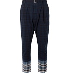 Sacai - Belted Pleated Checked Madras Cotton Trousers - Blue