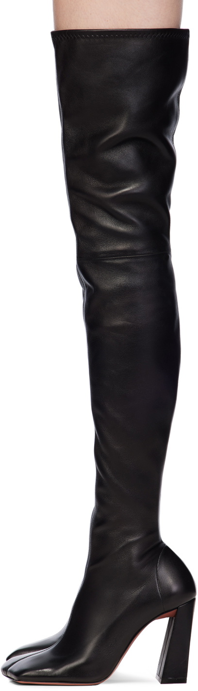 Amina Muaddi Black Marine Stretch Thigh High Boots