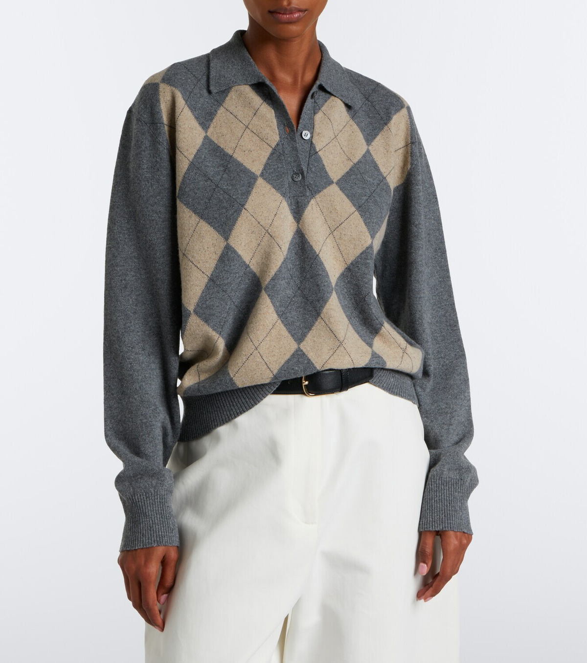 Róhe Argyle wool-blend polo sweater