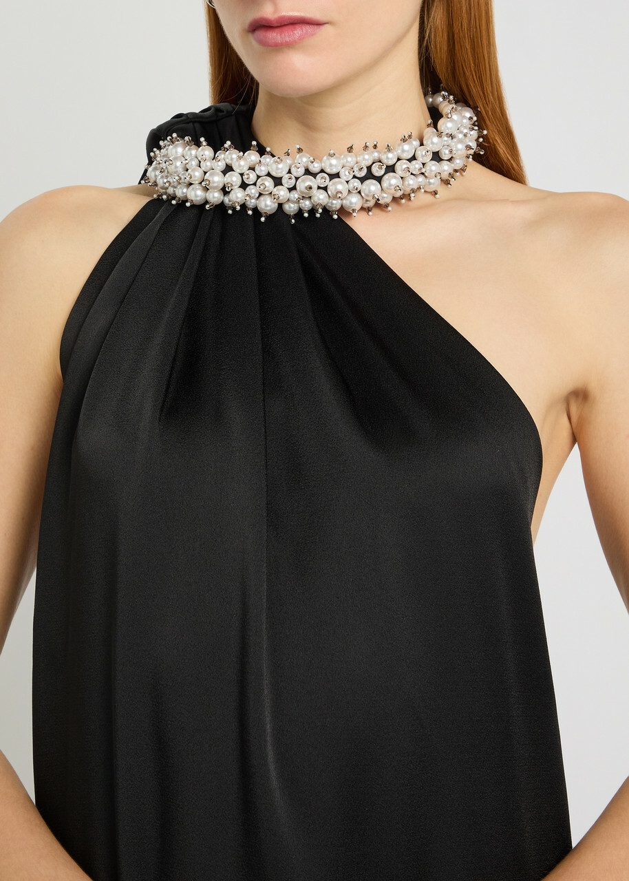 Stella Mccartney Faux Pearl-embellished Satin Gown Black
