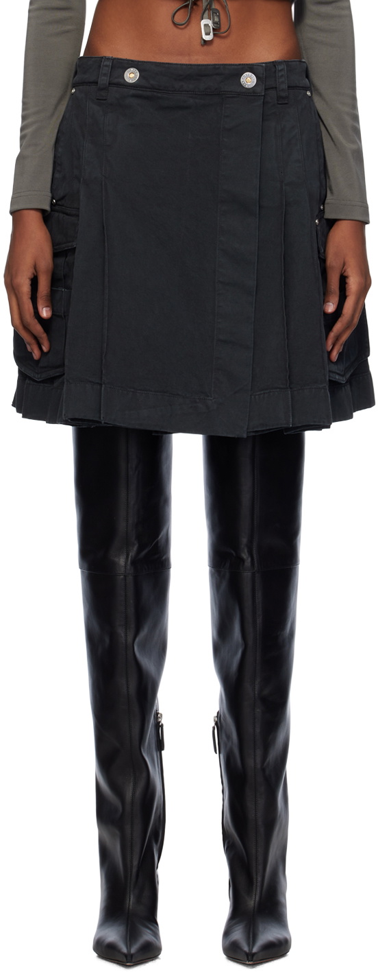 Dion Lee Black Kilt Denim Midi Skirt