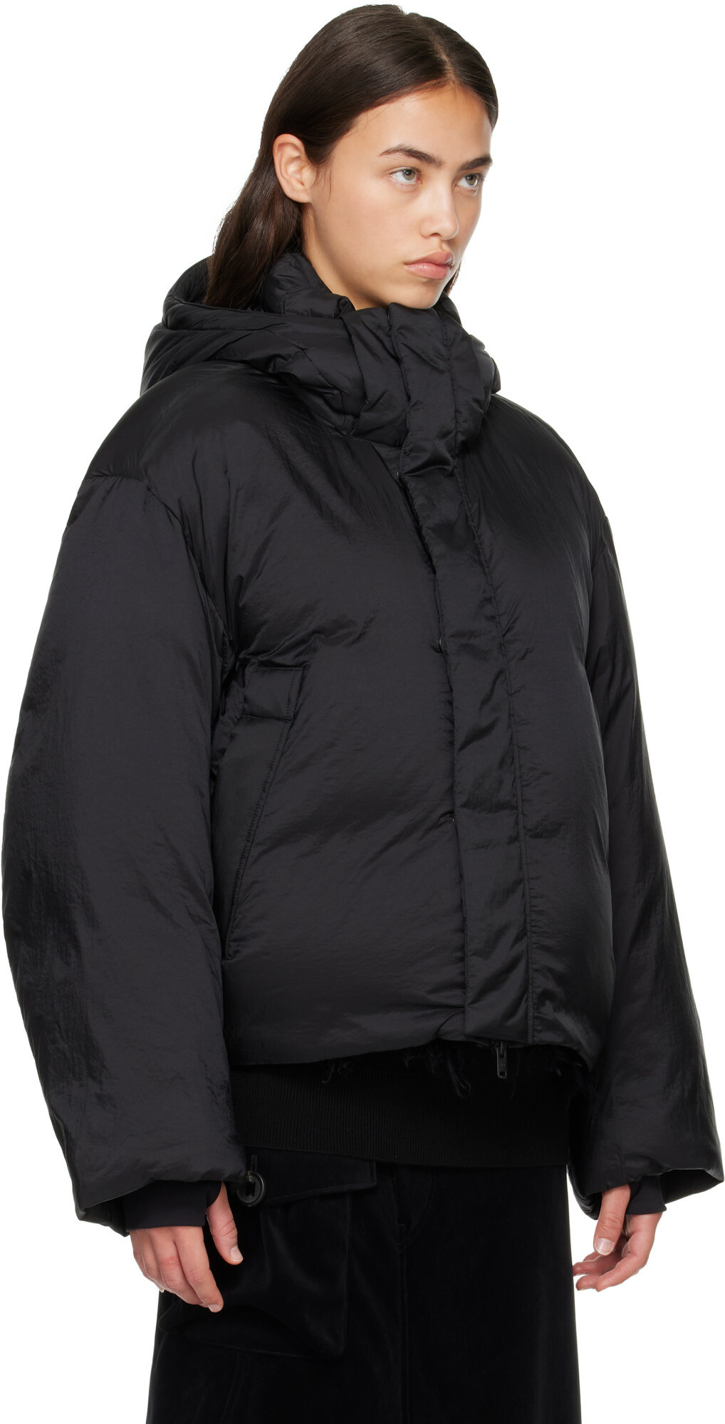 Y-3 Black Hooded Puffer Down Jacket