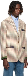 Valentino Beige Check Pattern Single-Breasted Cotton Blazer