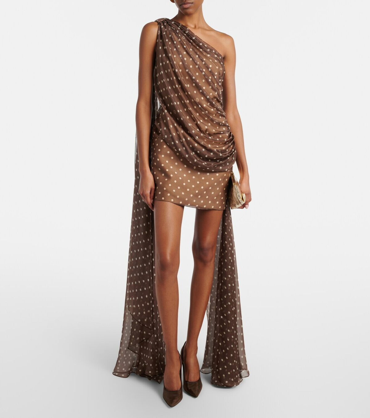 Elie Saab Caped one-shoulder polka-dot silk-blend minidress