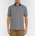 Valentino - Stripe-Trimmed Logo-Jacquard Cotton-Piqué Polo Shirt - Men - Navy