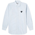 Comme des Garçons Play Men's Black Heart Multi Stripe Shirt in Light Blue/White/Grey