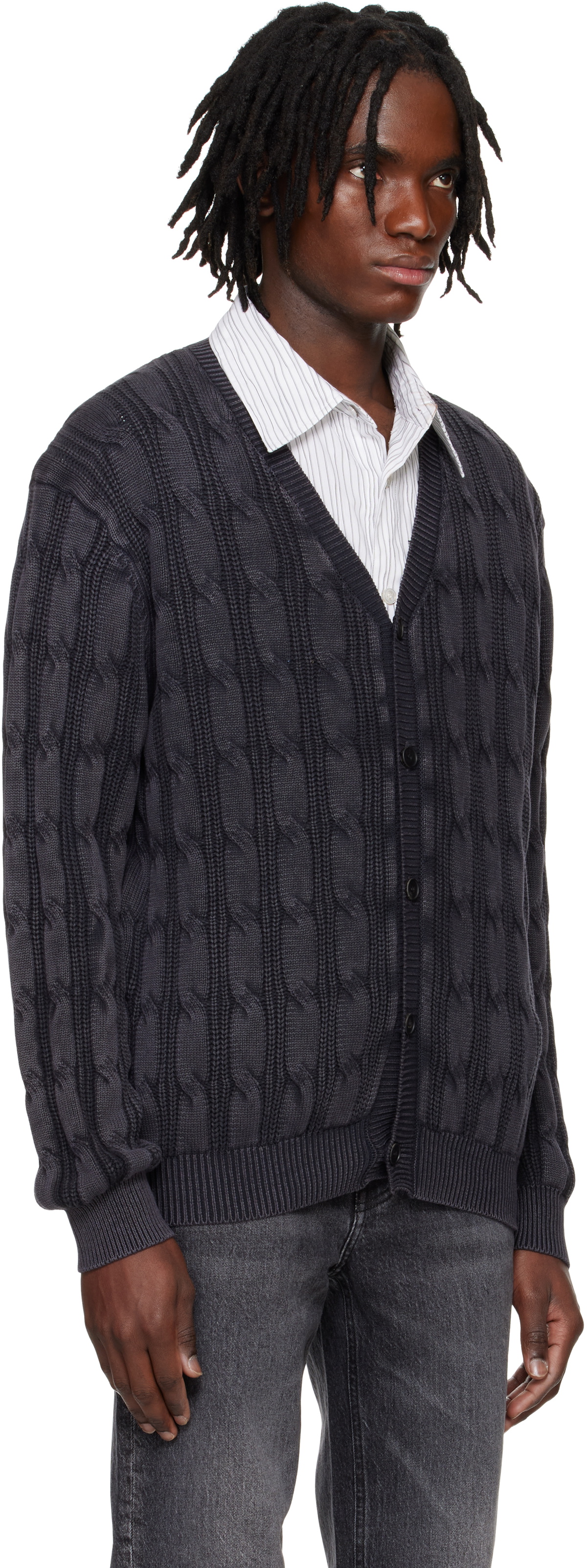 Solid Homme Gray V-Neck Washed Cardigan