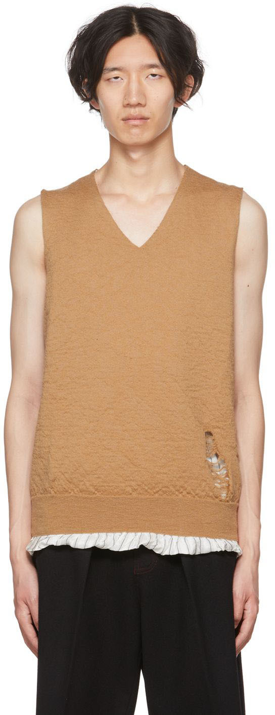 Argyle Cutout Wool Blend Sweater Vest in Brown - Maison Margiela