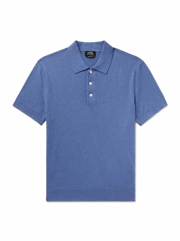 Photo: A.P.C. - Gregory Logo-Embroidered Cotton and Cashmere-Blend Polo Shirt - Blue