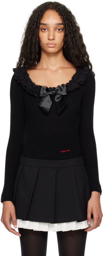 Photo: SHUSHU/TONG Black Neck-Embellished Knitwear Bodysuit