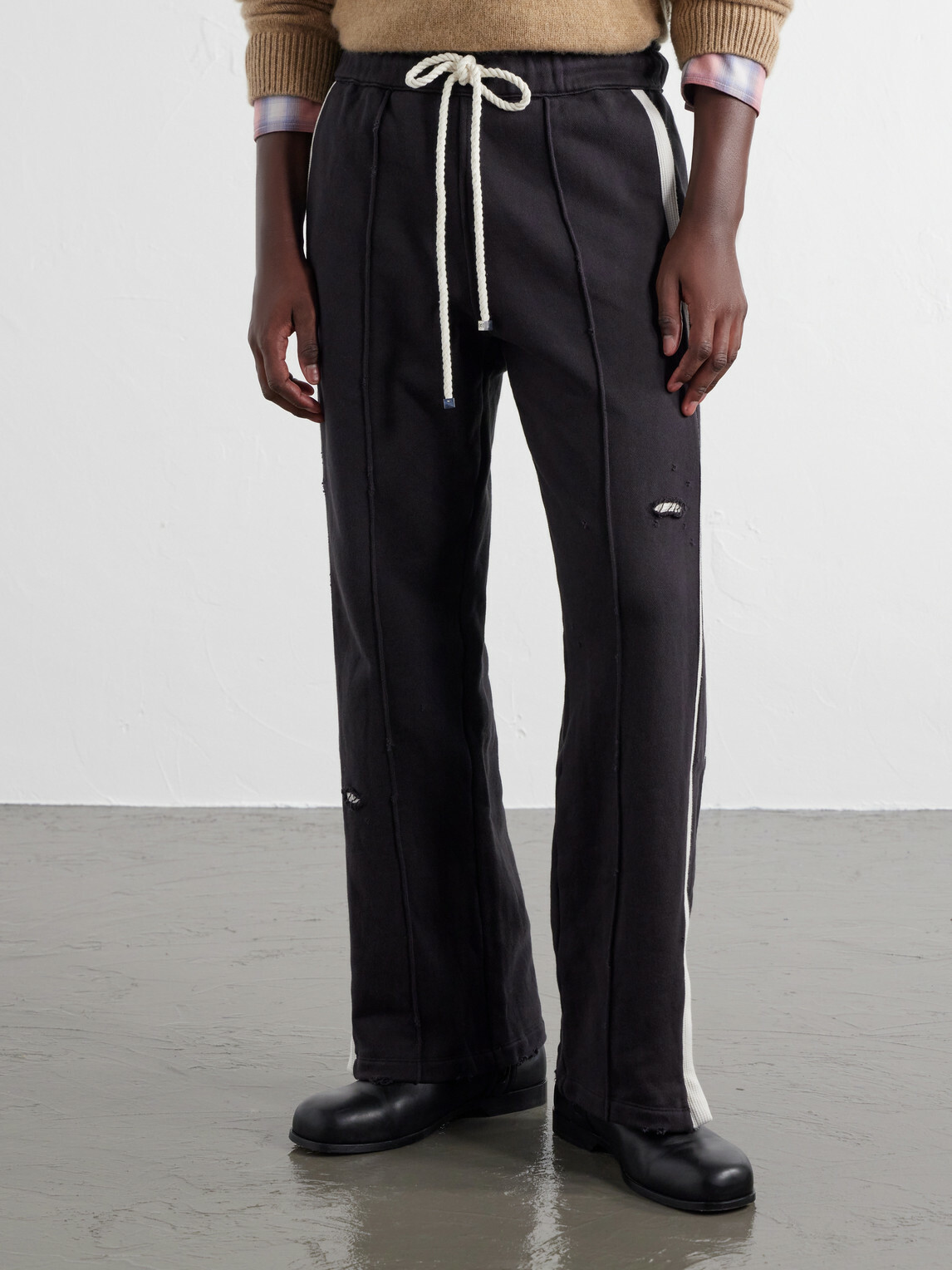 NAHMIAS - Repaired Wide-Leg Cotton-Jersey Drawstring Sweatpants - Black