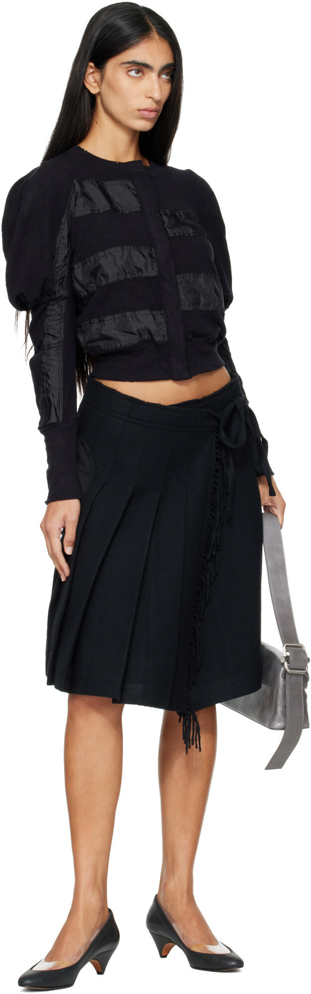 OPEN YY Black Slouchy Puff Panel Cardigan