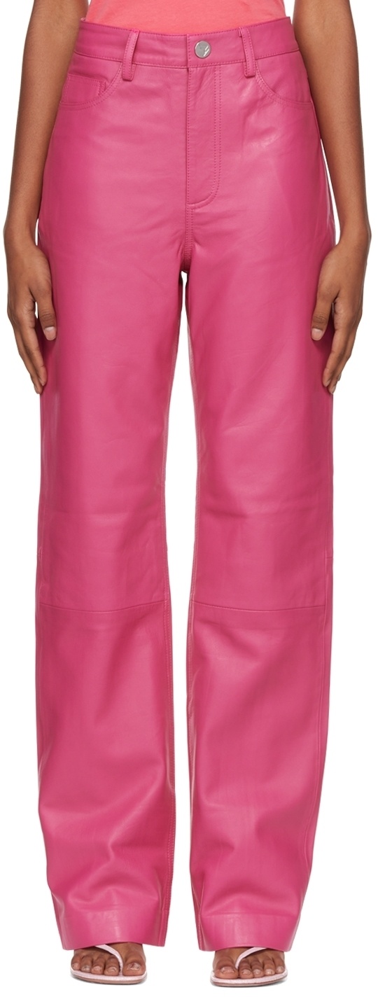 Pink Teddy Moto Jacket And Burgundy Leather Pants | Glamor and Gloss