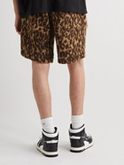 AMIRI - Wide-Leg Leather-Trimmed Leopard-Print Fleece Shorts - Brown