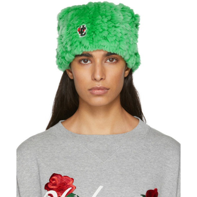 Photo: Undercover Green Rabbit Fur Logo Beanie