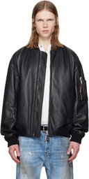 Dsquared2 Black Leather Bomber Jacket