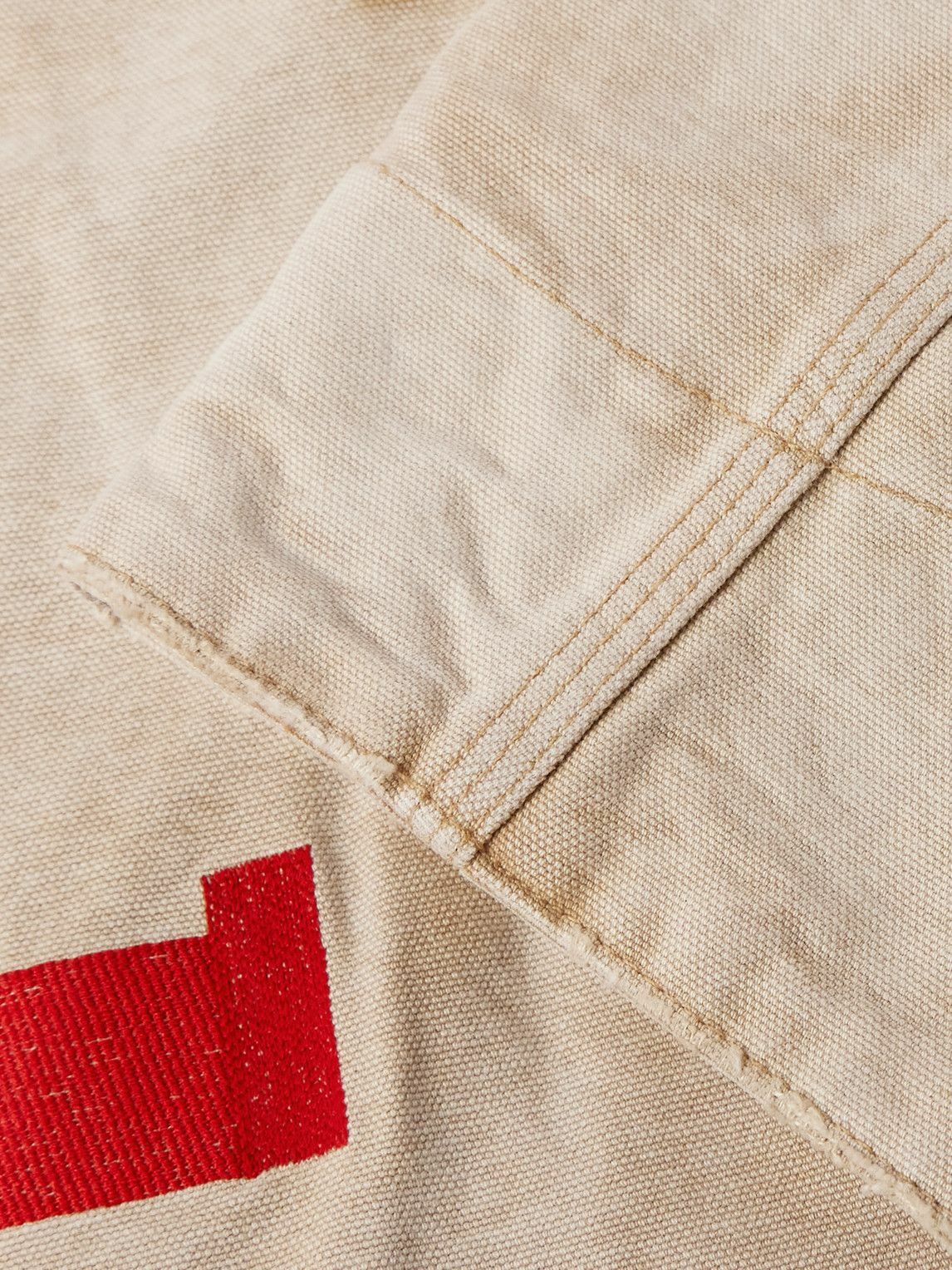 Rhude - Corduroy-Trimmed Logo-Print Distressed Cotton-Canvas Bomber Jacket - Neutrals