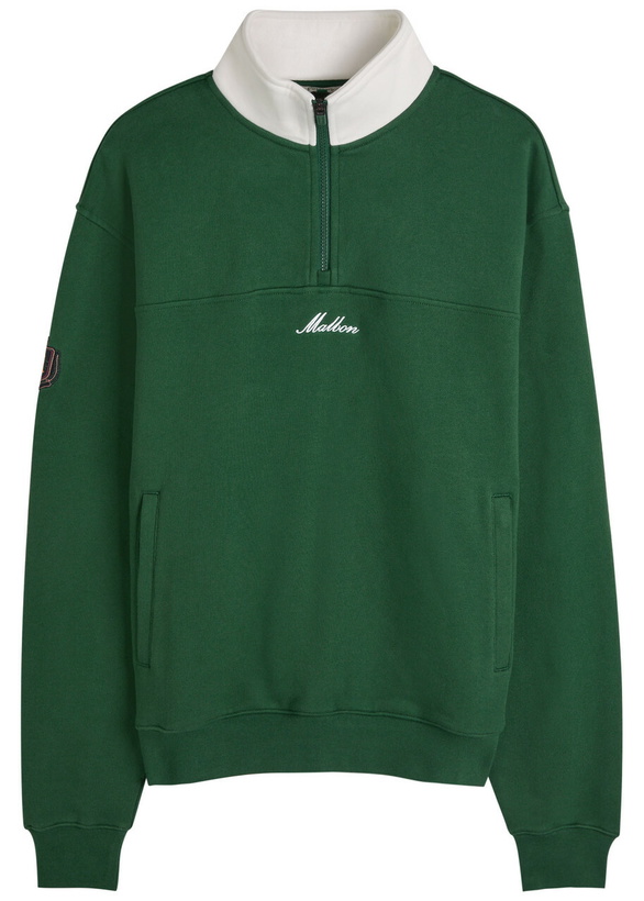 Photo: Malbon Milton Logo-embroidered Half-zip Cotton Sweatshirt Green
