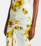 Alaïa Floral ruched jersey maxi dress