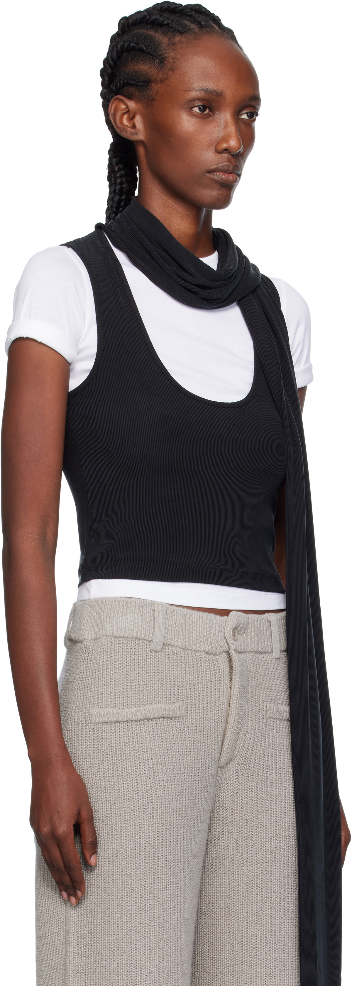 Aya Muse Black Scarf Scoop Tank Top