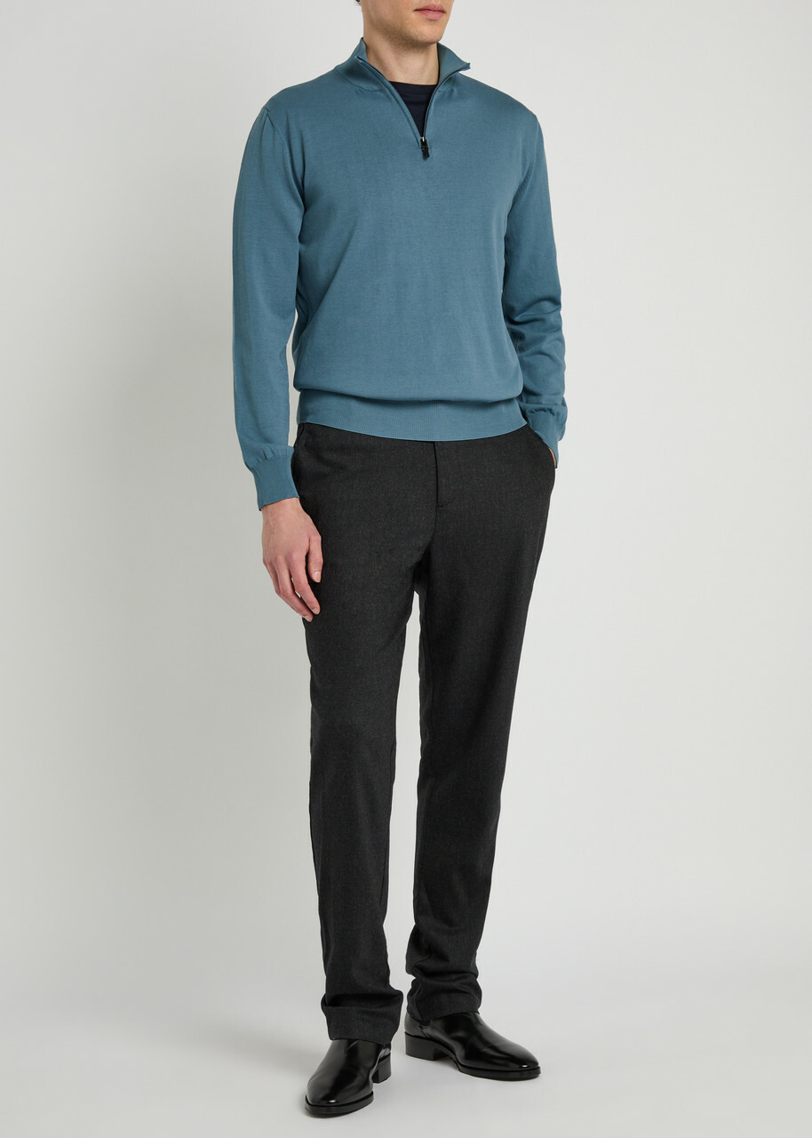 Canali Half-zip Cotton Jumper Dark Blue
