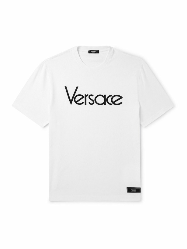 Photo: Versace - Logo-Embroidered Cotton-Jersey T-Shirt - White