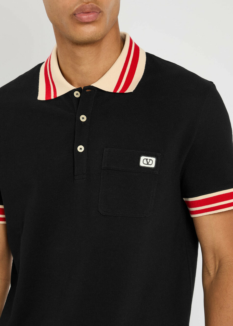 Valentino Garavani Vlogo Piqué Cotton Polo Shirt Black