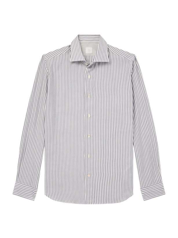 Photo: Eleventy - Striped Lyocell and Cotton-Blend Shirt - Gray
