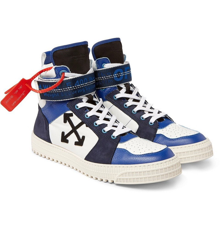 Photo: Off-White - Industrial Panelled Ripstop, Suede and Leather High-Top Sneakers - Men - Blue