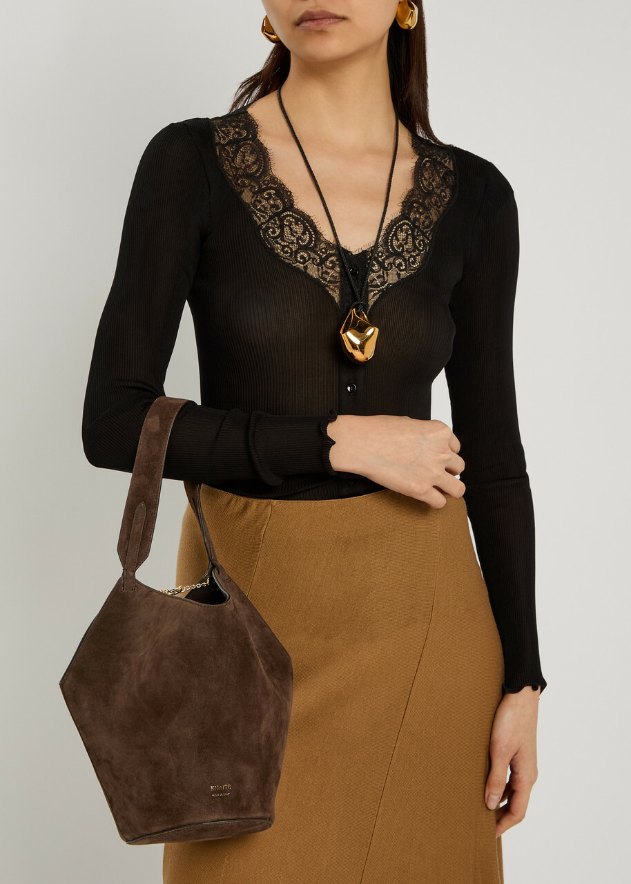 Khaite Lotus Mini Suede Tote bag - Dark Brown - One Size