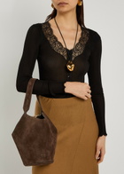 Khaite Lotus Mini Suede Tote bag - Dark Brown - One Size