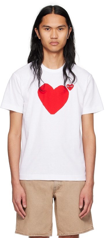 Photo: COMME des GARÇONS PLAY White Double Heart T-Shirt