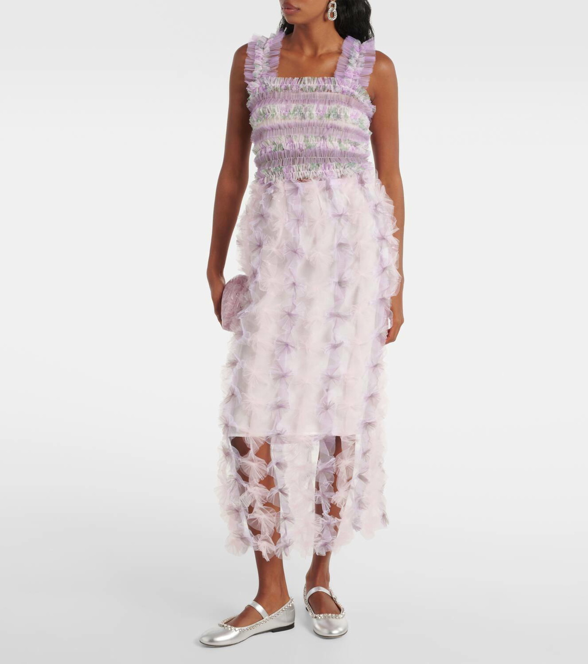 Susan Fang Shirred floral tulle top