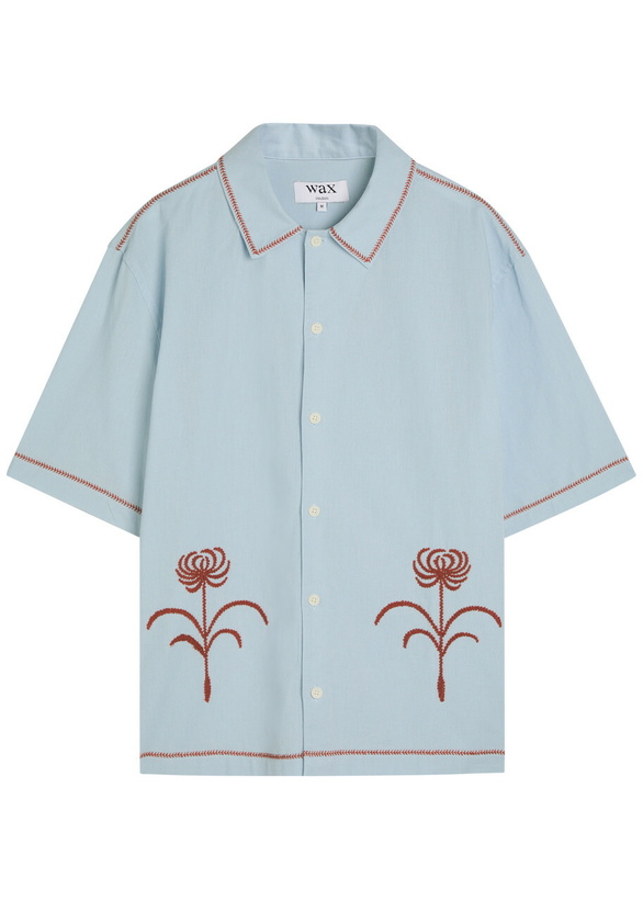 Photo: Wax London Keats Embroidered Cotton and Linen-blend Shirt Blue