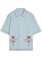 Wax London Keats Embroidered Cotton and Linen-blend Shirt Blue