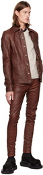 Rick Owens Burgundy Button Up Leather Jacket