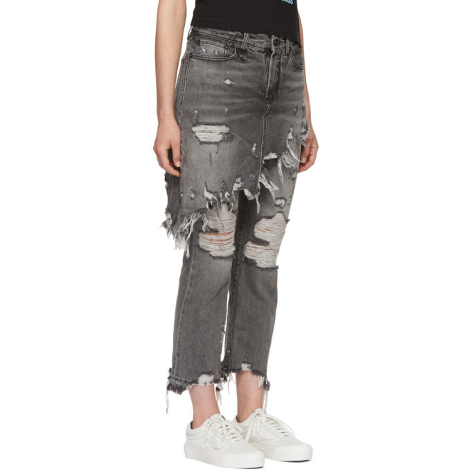 R13 Grey Double Classic Shredded Hem Jeans R13