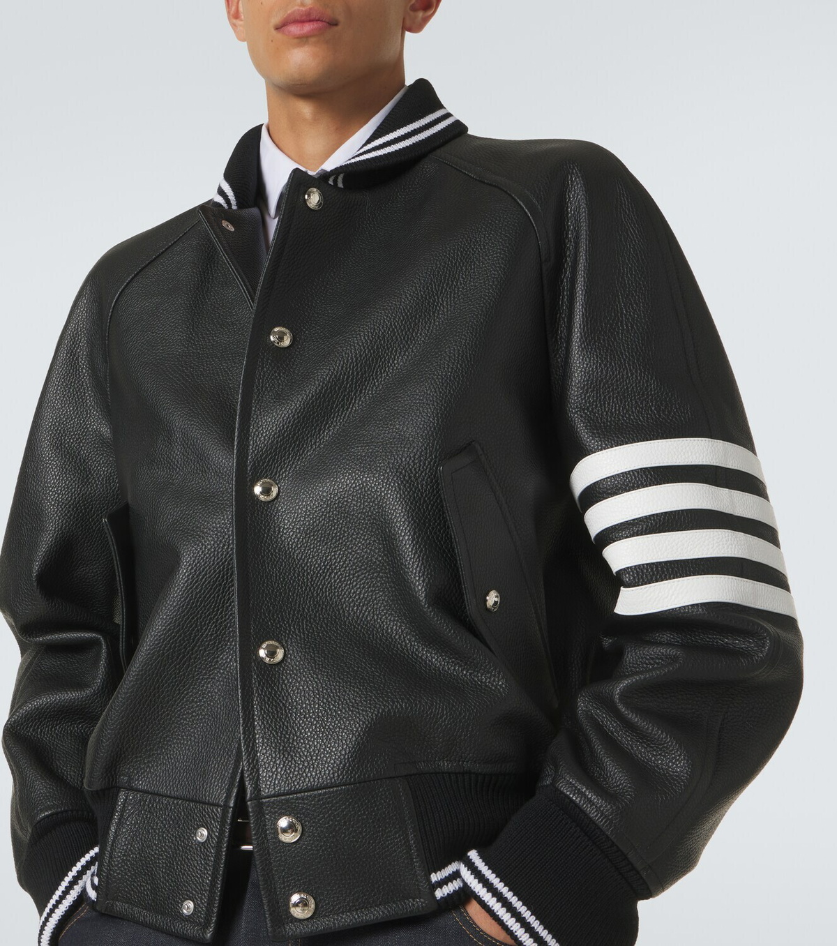 Thom Browne 4-Bar leather bomber jacket
