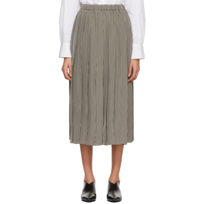 Sara Lanzi Black and White Check Pleated Skirt