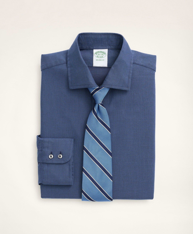 Photo: Brooks Brothers Men's Milano Slim-Fit Dress Shirt, Dobby English Collar Solid | Dark Blue