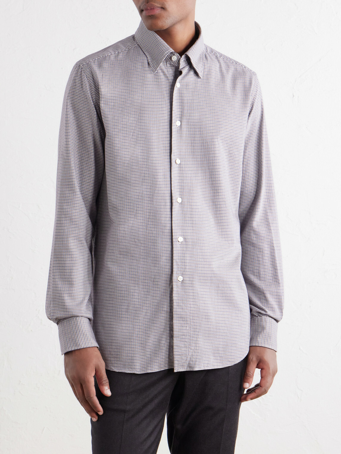 Slowear - Glanshirt Button-Down Collar Houndstooth Cotton Shirt - Brown