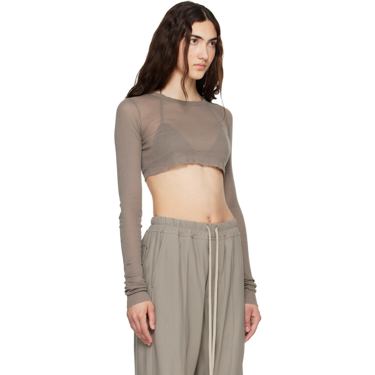 Rick Owens Taupe Tower LS Crop T-shirt