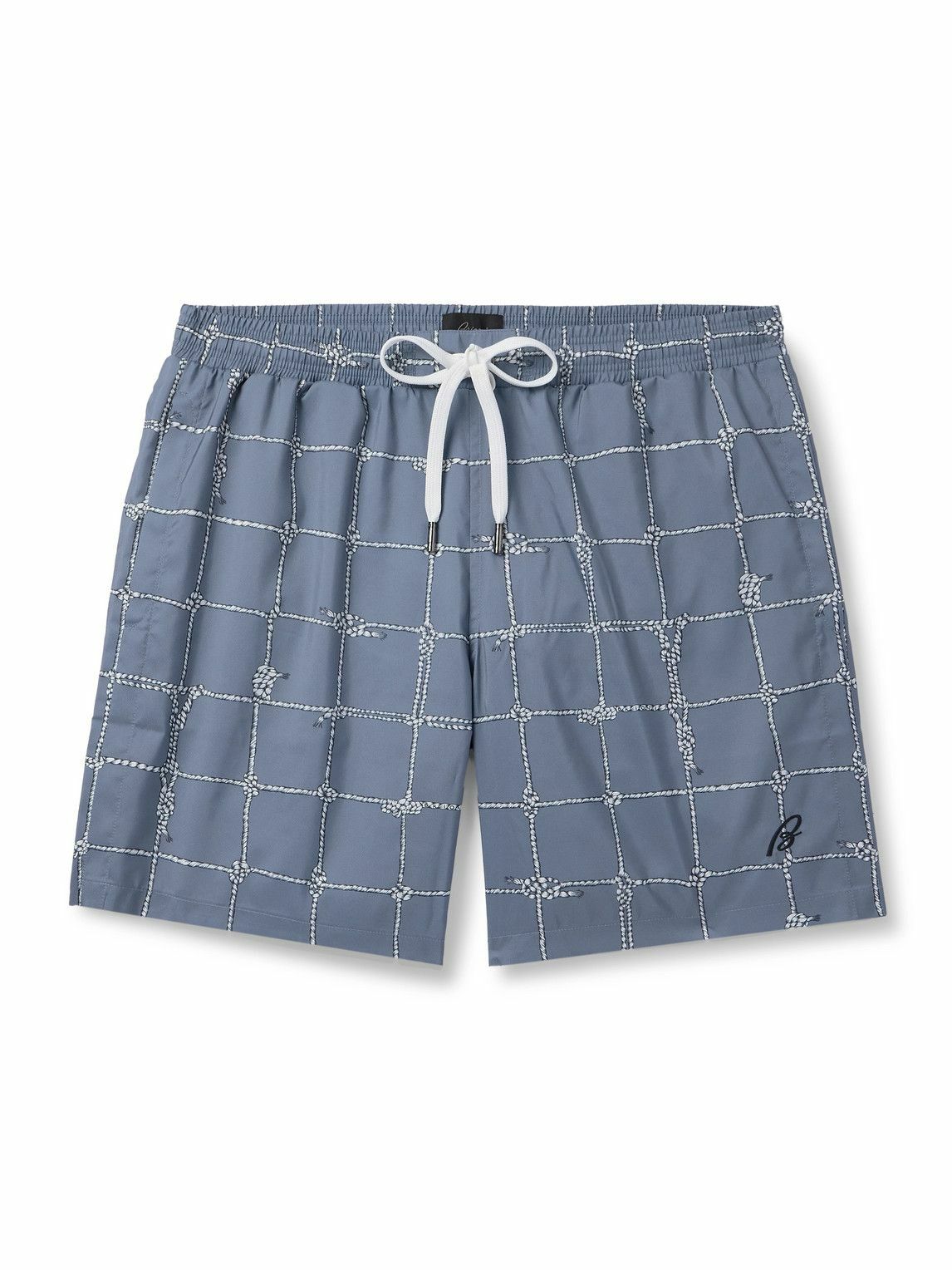 Brioni - Straight-Leg Long-Length Checked Swim Shorts - Blue