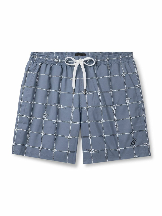 Photo: Brioni - Straight-Leg Long-Length Checked Swim Shorts - Blue