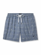 Brioni - Straight-Leg Long-Length Checked Swim Shorts - Blue